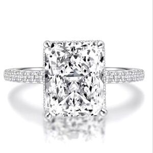 Silver Moissanite Emerald Cut Engagement